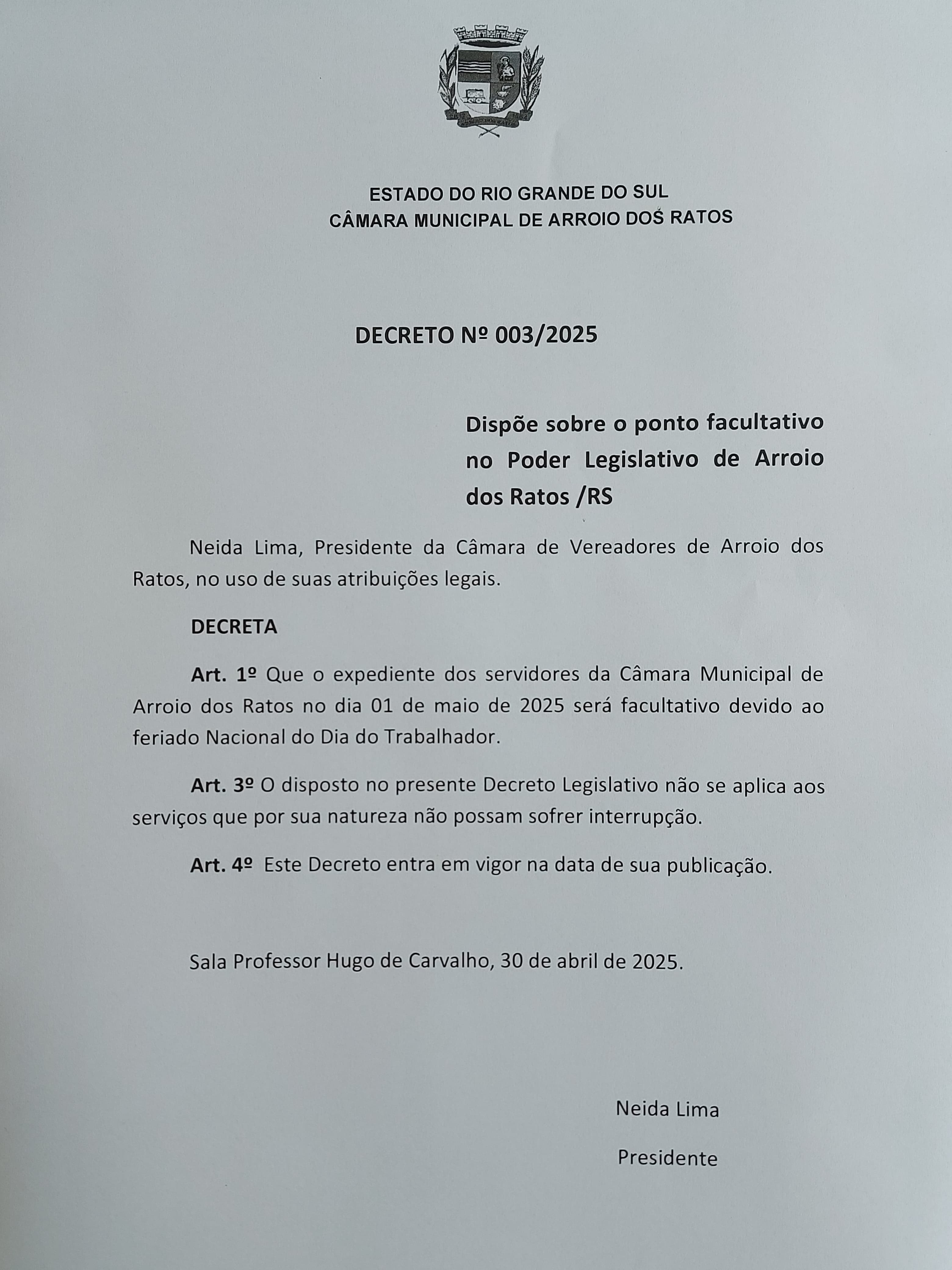 DECRETO N° 003/2025