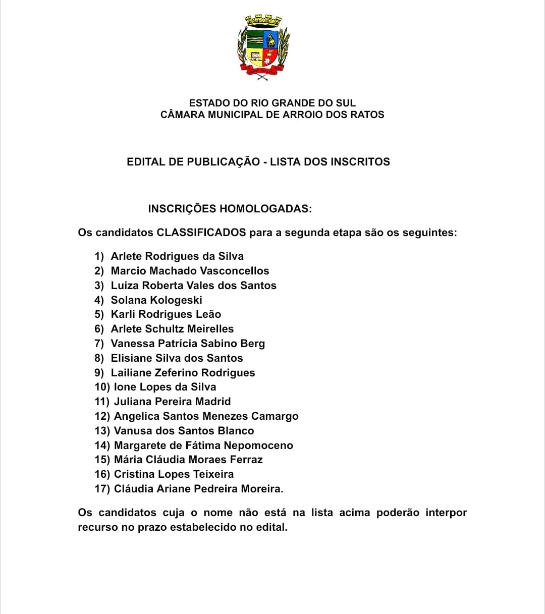  EDITAL DE PUBLICAÇÃO - LISTA DOS INSCRITOS PARA PROCESSO SELETIVO SIMPLIFICADO INSCRIÇÕES HOMOLOGADAS: