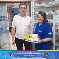 Na manhã do dia  06.12.2023 o Presidente da Câmara Municipal de Vereadores de Arroio dos Ratos Dilson Lemos, fez uma doação de remédios a Farmácia Solidária de nosso Município. 