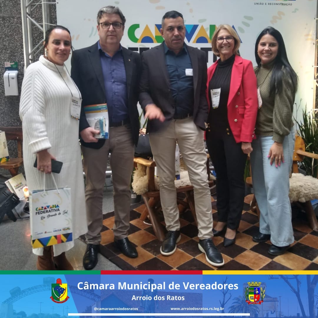 No dia de ontem 19.10.23 o Presidente da Câmara Municipal de Vereadores de Arroio dos Ratos Dilson Lemos, acompanhado dos Vereadores (as) Cintia Jardim, Gabriela Radi, Marco Monteiro e Neida Lima, participaram da Caravana Federativa Rio Grande do Sul.