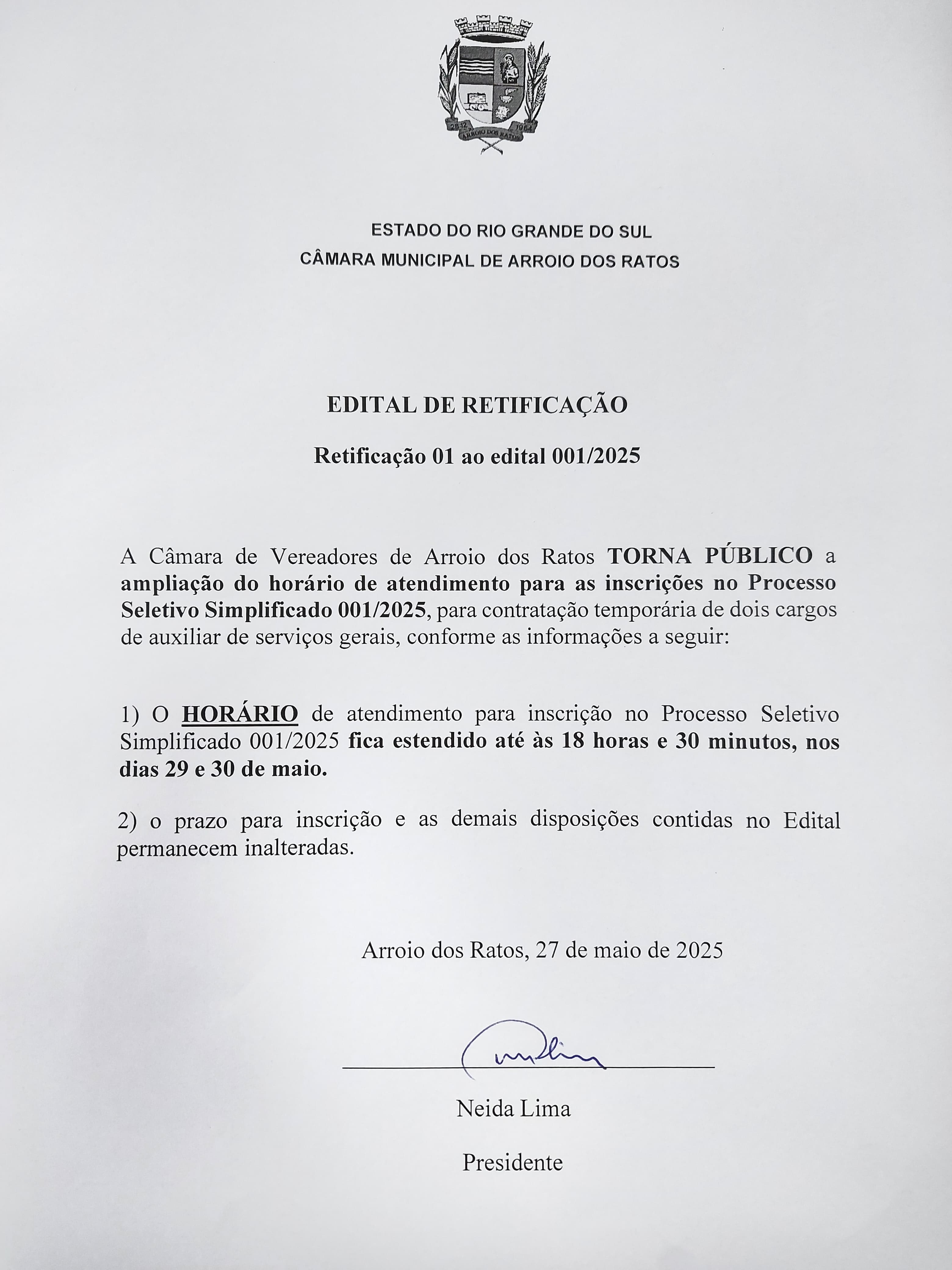 RETIFICAÇÃO DE PROCESSO SELETIVO