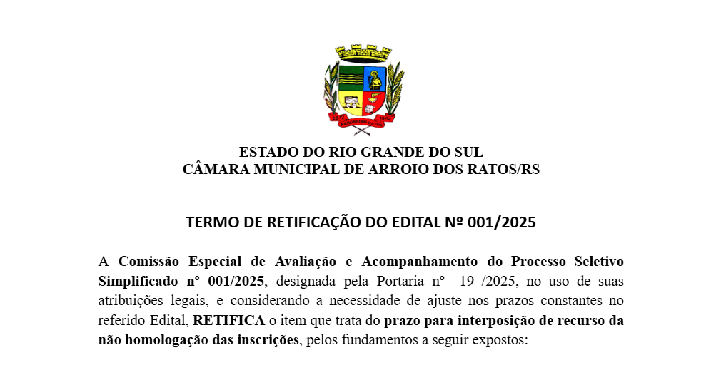 RETIFICAÇÃO DO EDITAL